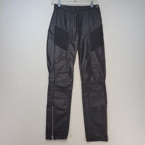 Free People Faux Leather Pants Womens 0 Black Skinny Ankle Zip Biker Grunge